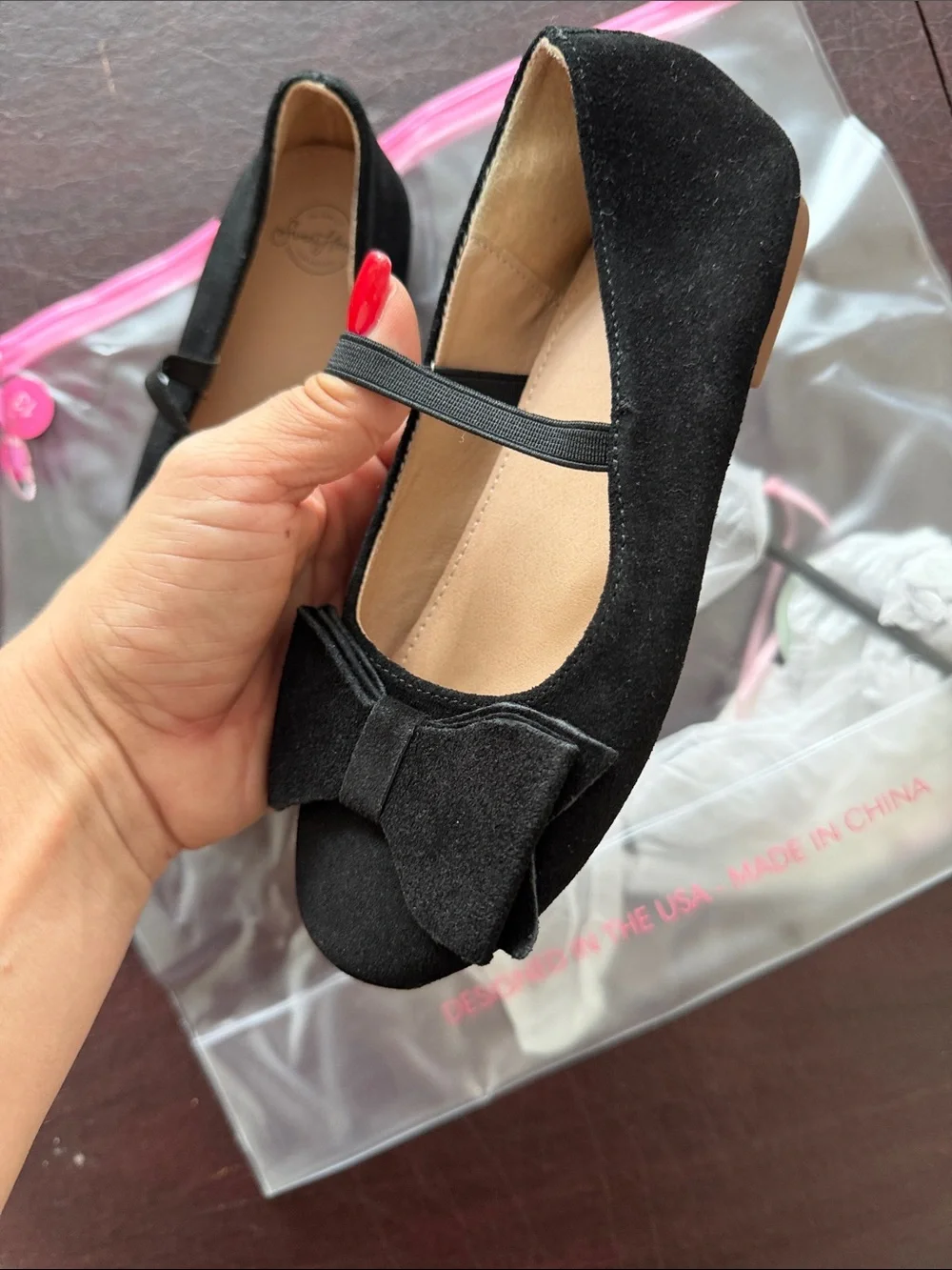SweetHoney Black Suede Bow Ballet Flats Girls Size 13
